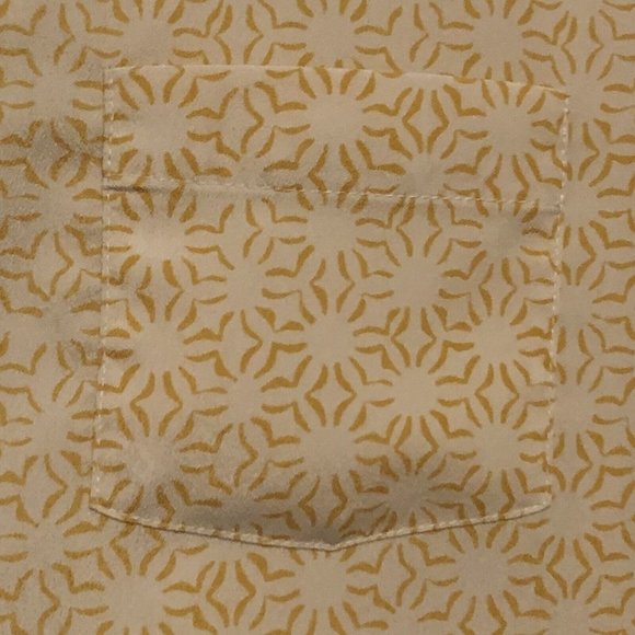 Bass Yellow Print Blouse Adjustable Long Sleeves Notched V Neck  Large 70s Style - Picture 3 of 16